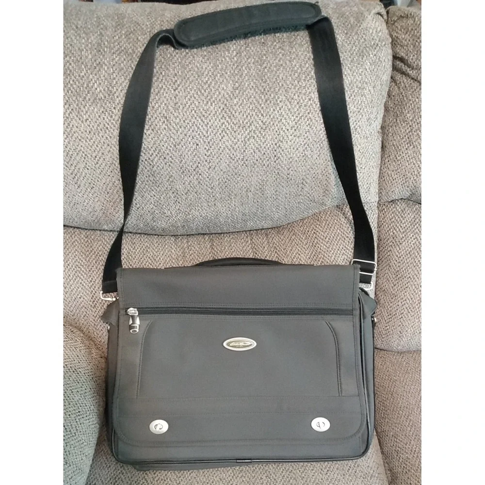Eddie Bauer Messenger Laptop Bag Travel Carry-on Luggage Gray Briefcase READ